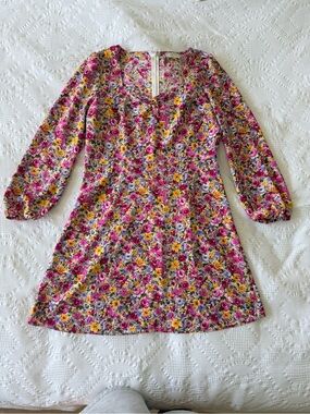 LOFT Pink and Yellow Floral Long-Sleeve A-Line Kids Dress